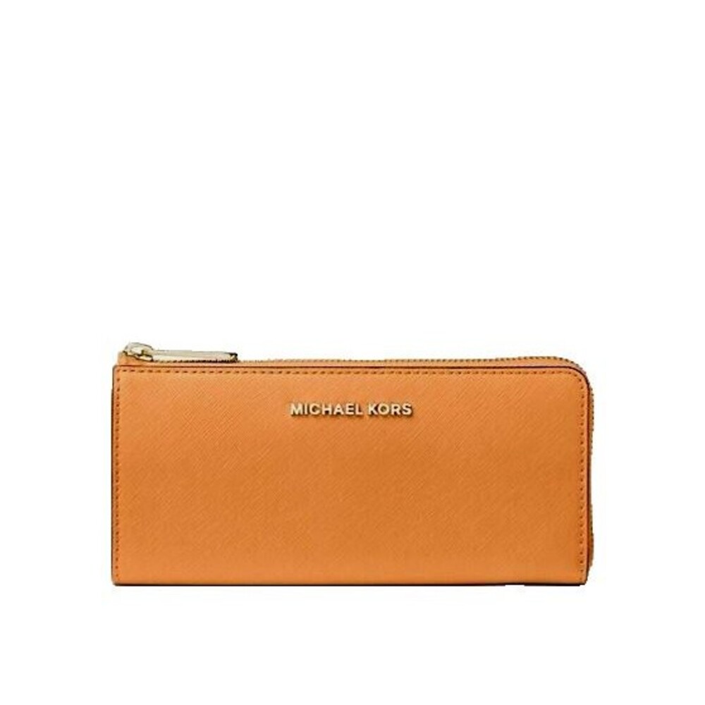 New Michael Kors Jet Set Travel Large Leather Quarter-Zip Wallet Cider